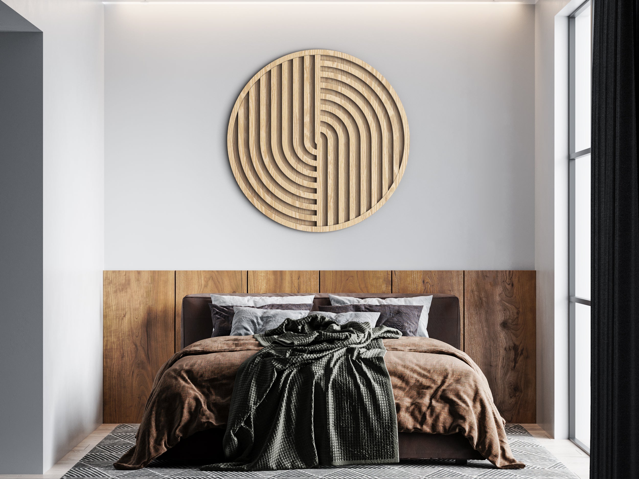 Wood wall art - Geometric wood wall decor - Round wall art