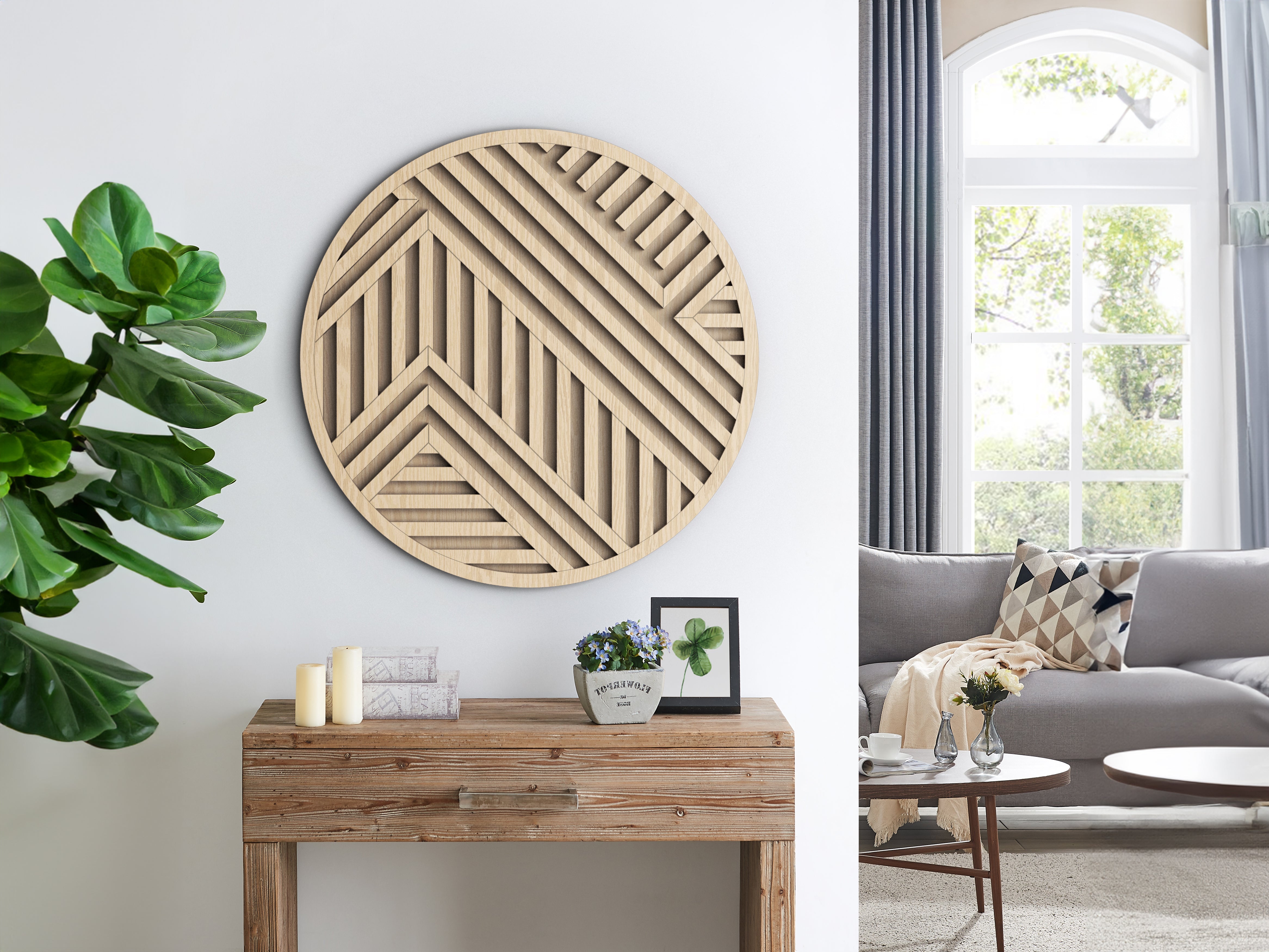 Wood wall art - Geometric wood wall decor - Round wall art