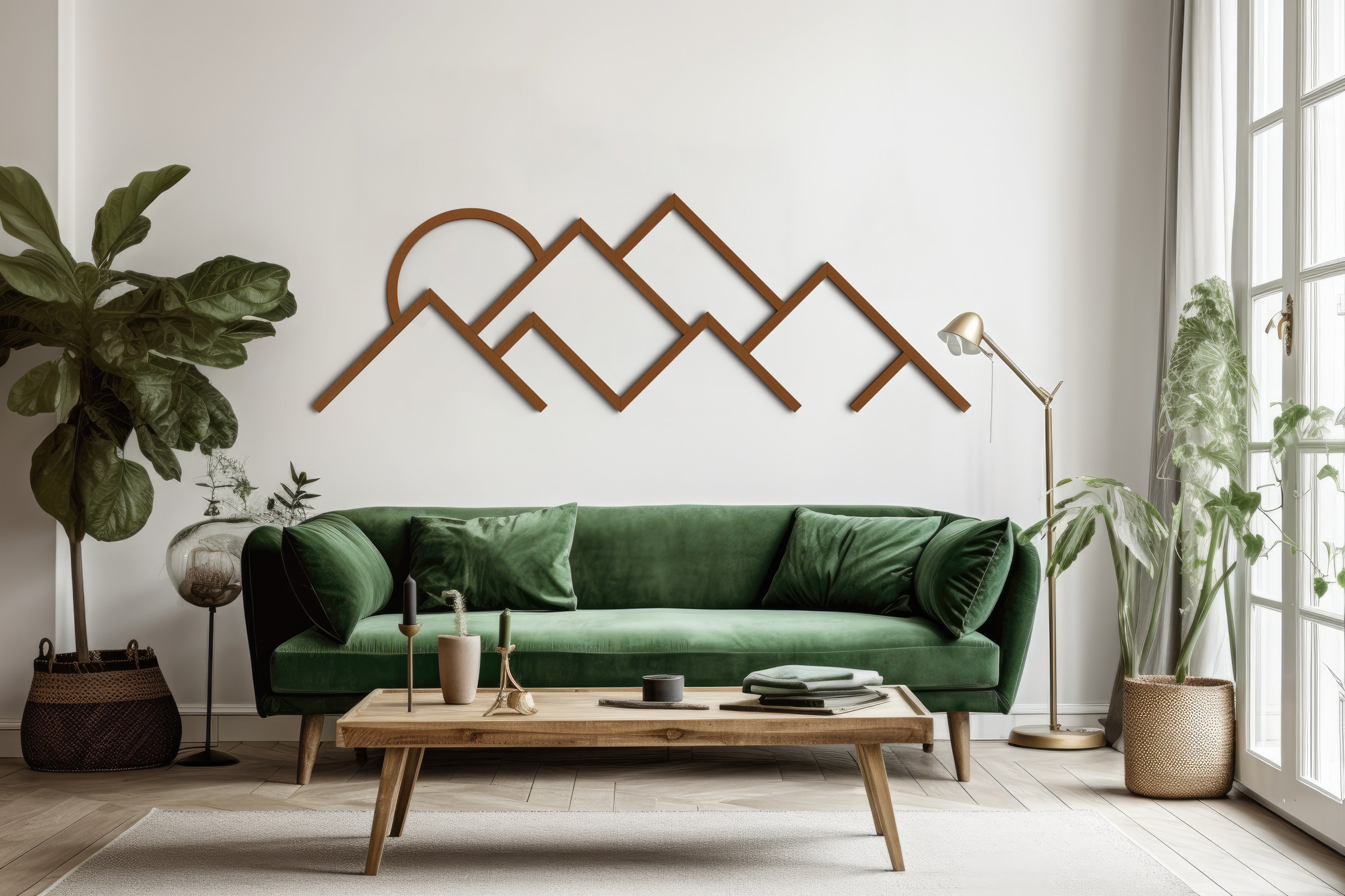 Mountains line art - Wood wall art - Geometric wood art