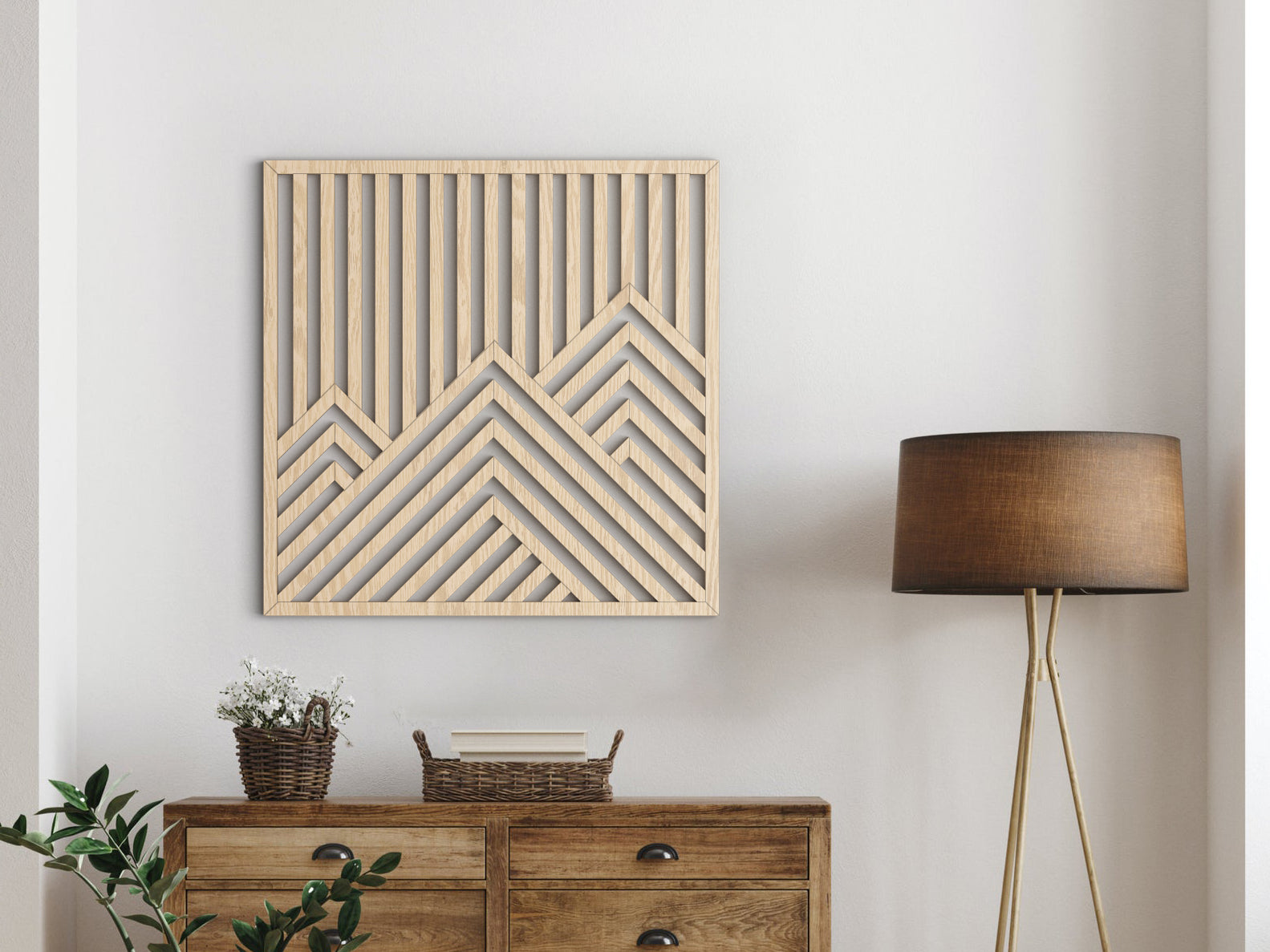 Wood wall art - Geometric wood wall decor - Mountains wall art