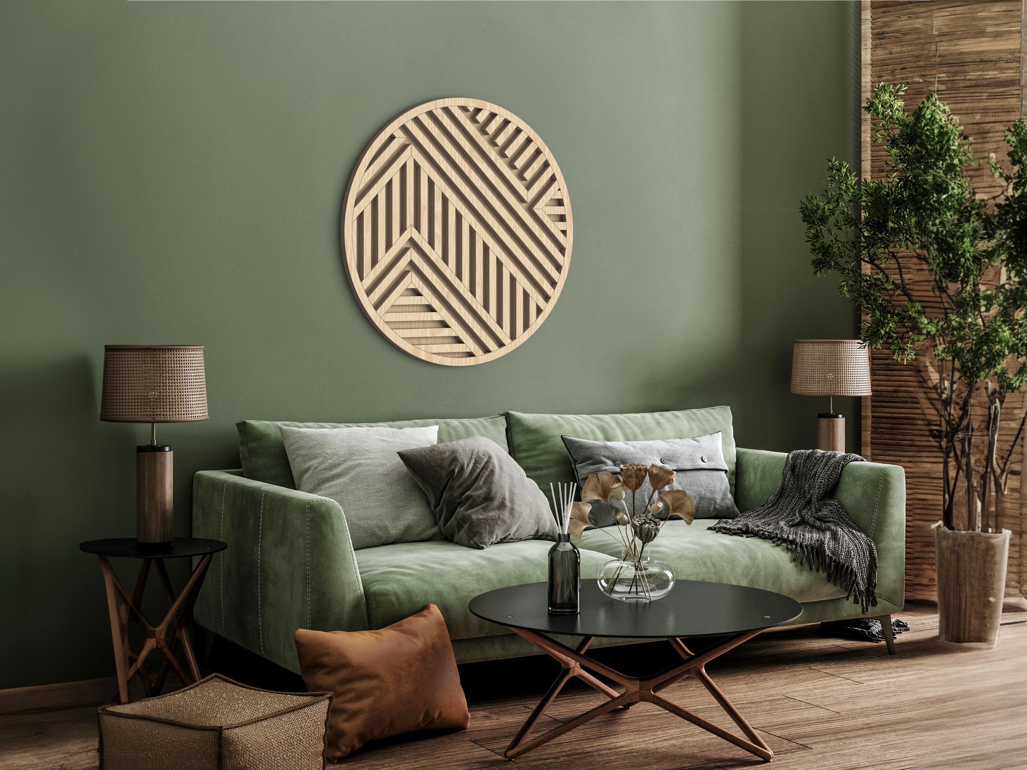 Wood wall art - Geometric wood wall decor - Round wall art