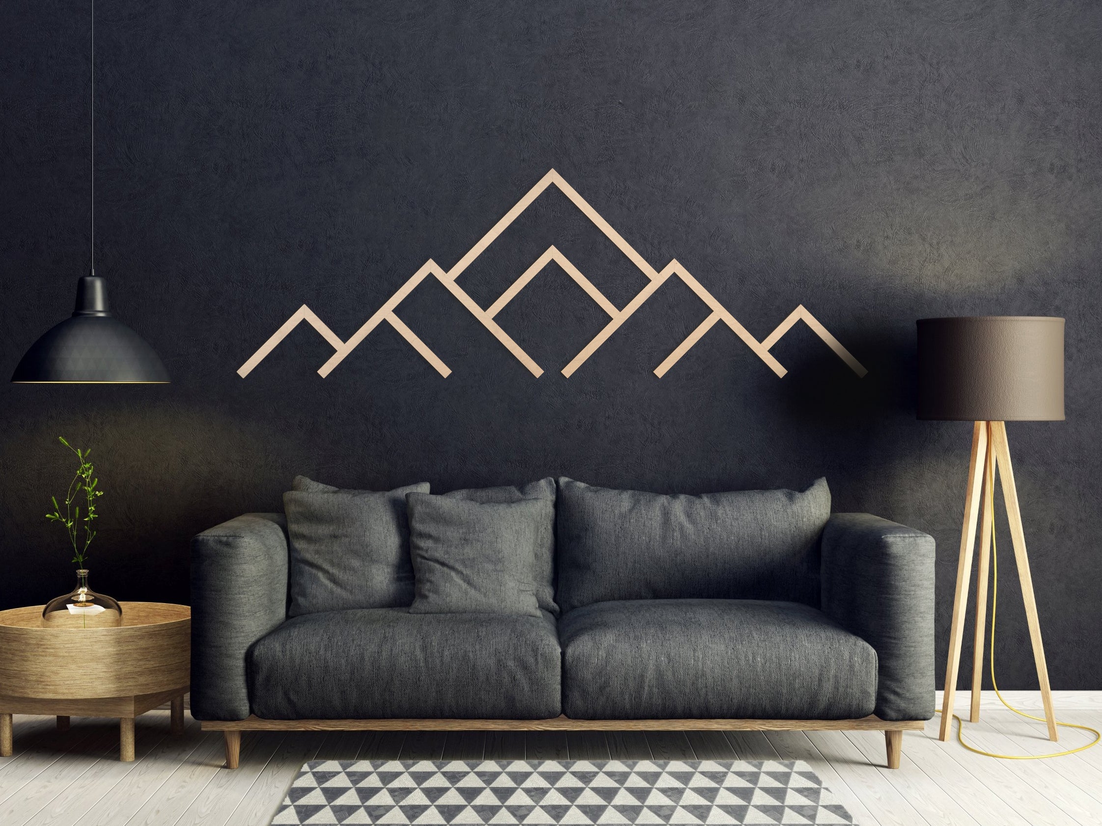 Mountains line art - Wood wall art - Geometric wood art