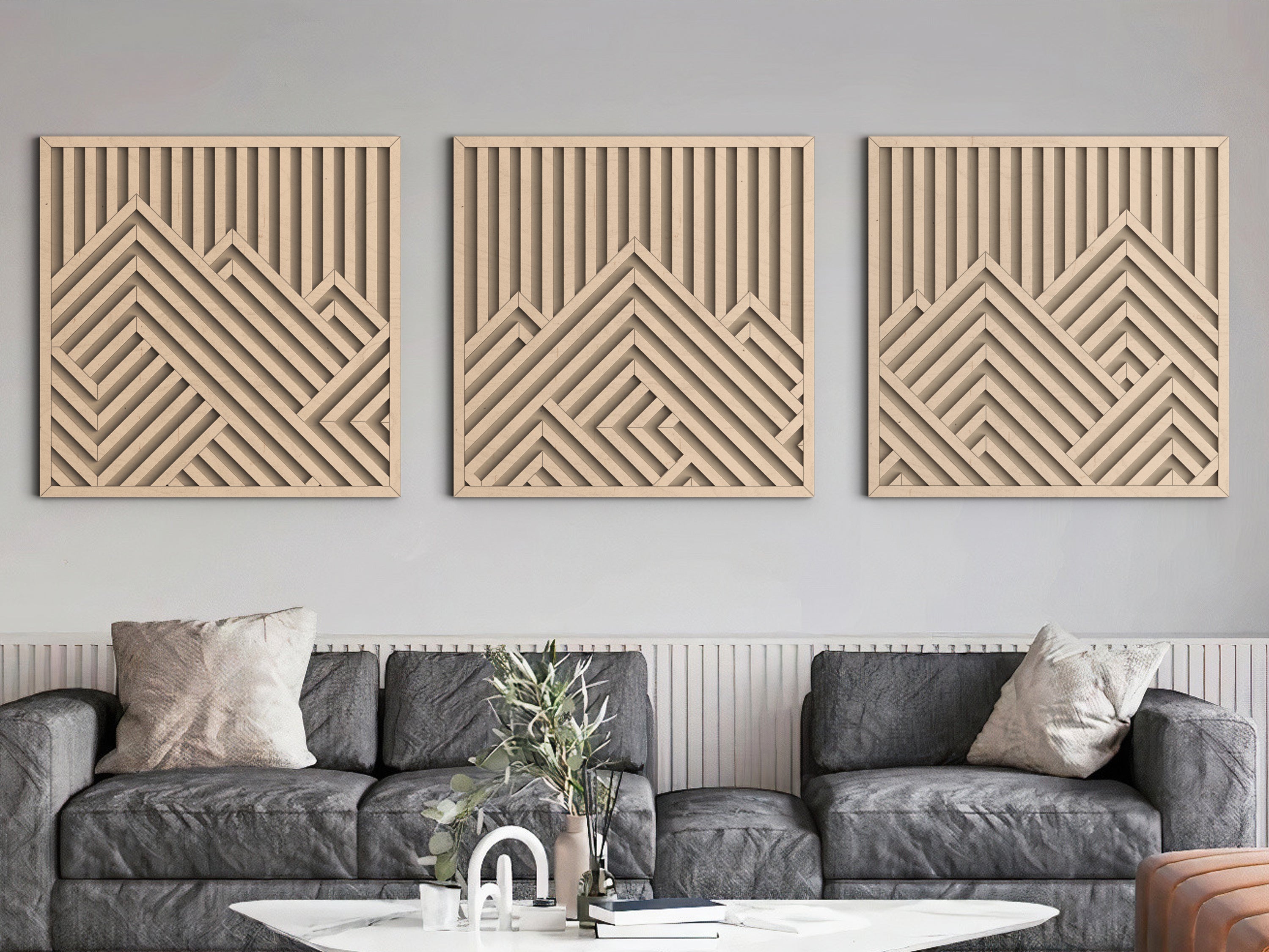 Wood wall art - Geometric wood wall decor - Mountains wall art