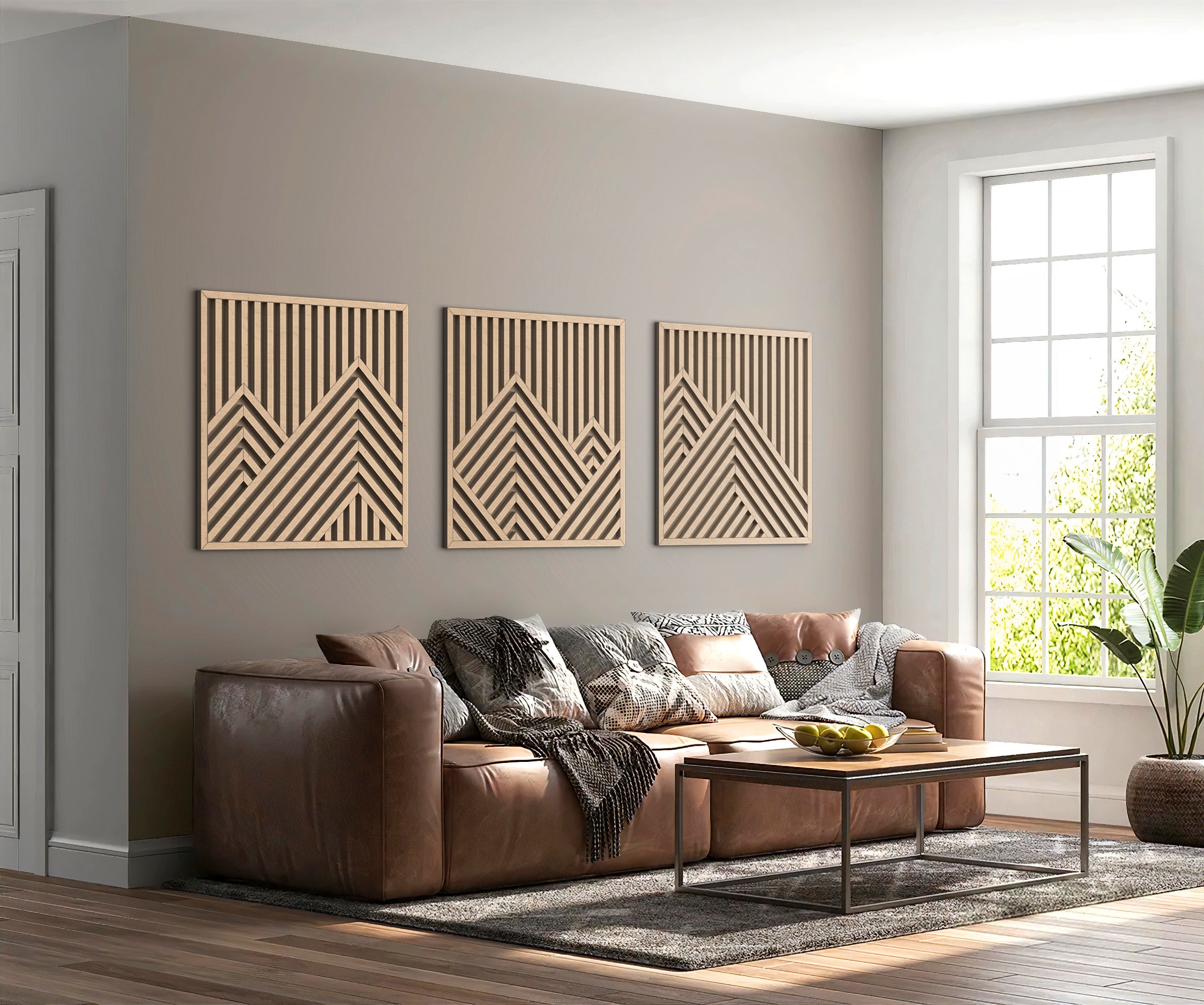 Wood wall art - Geometric wood wall decor - Mountains wall art