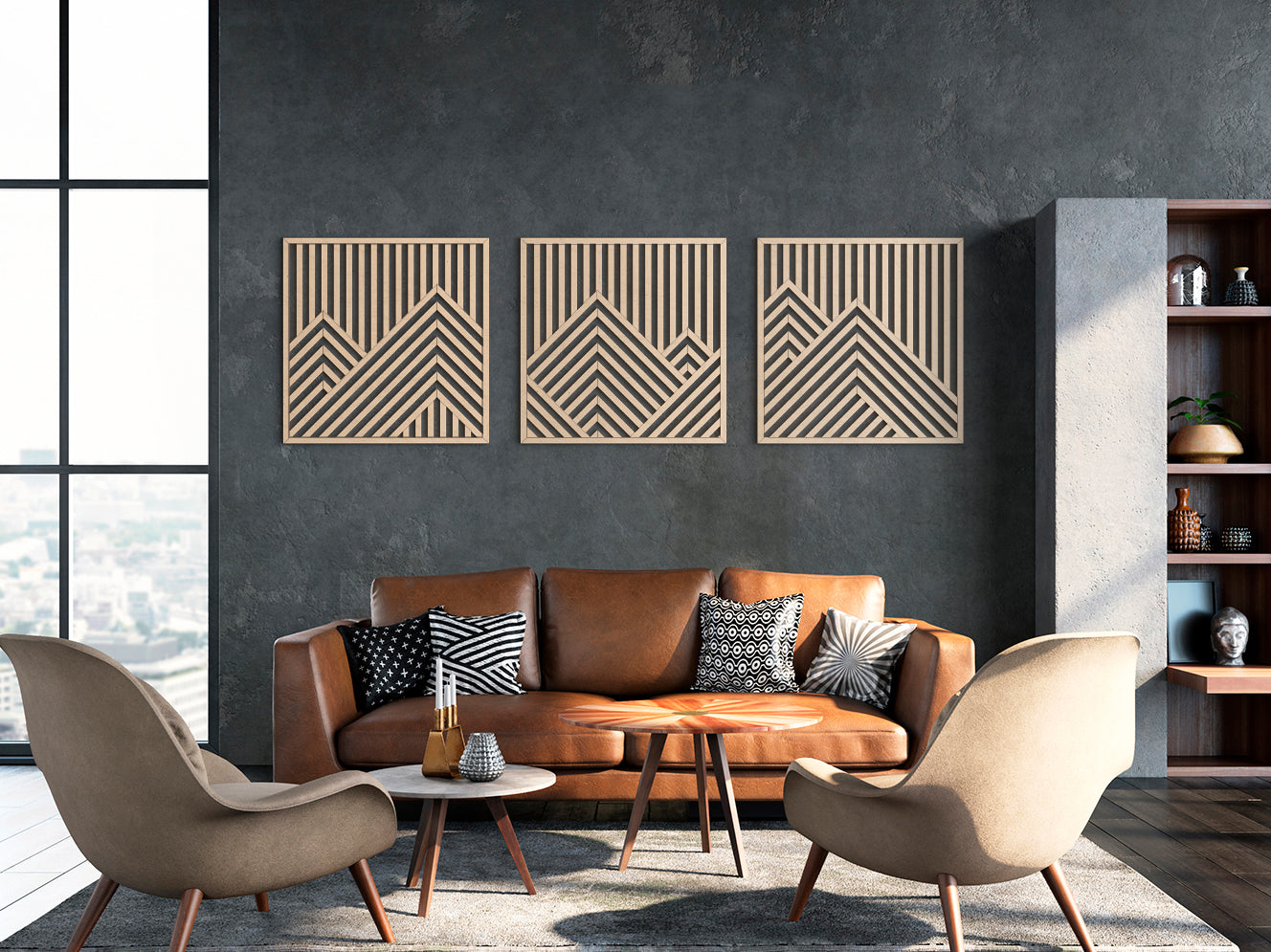 Wood wall art - Geometric wood wall decor - Mountains wall art