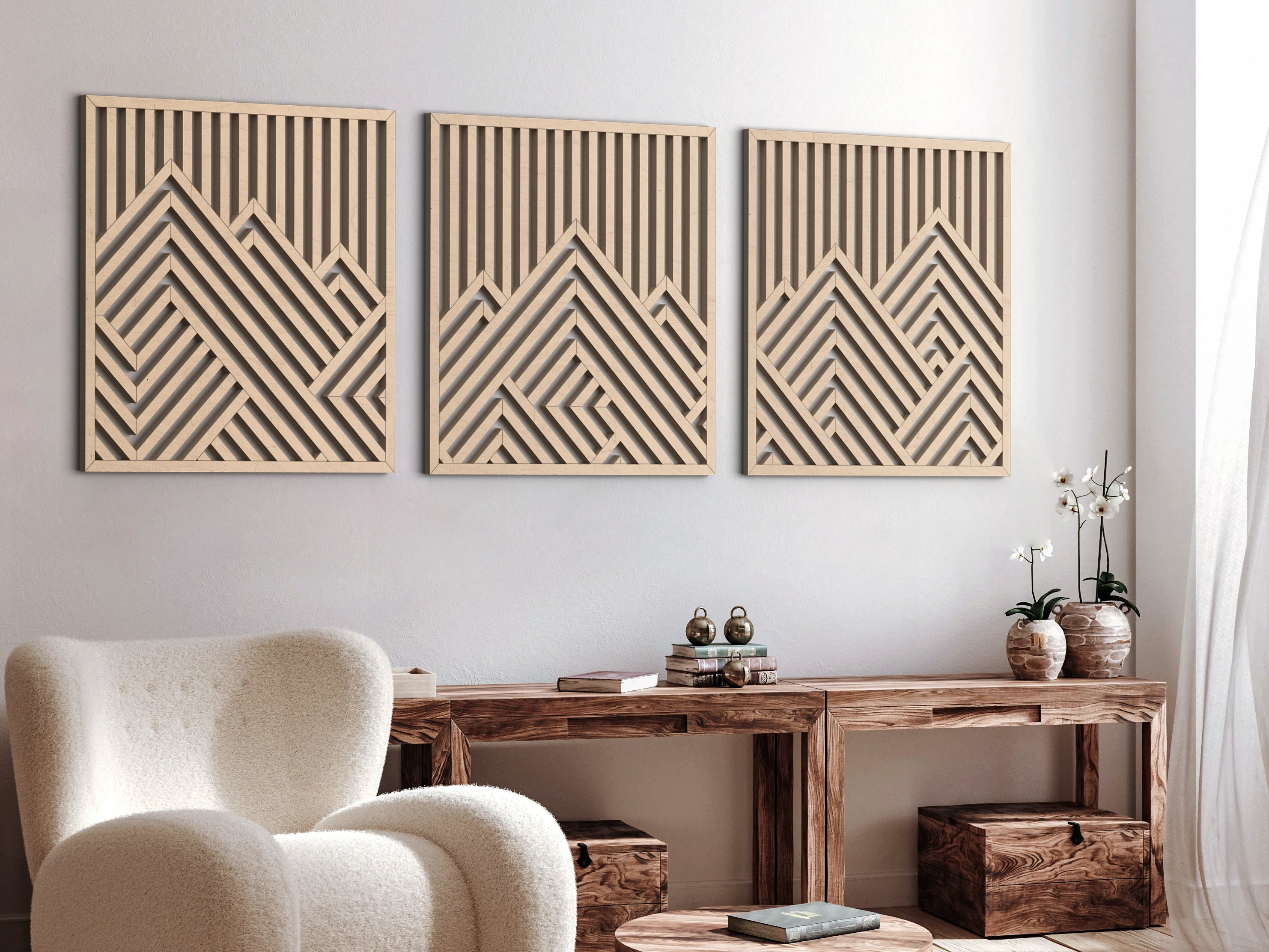 Wood wall art - Geometric wood wall decor - Mountains wall art