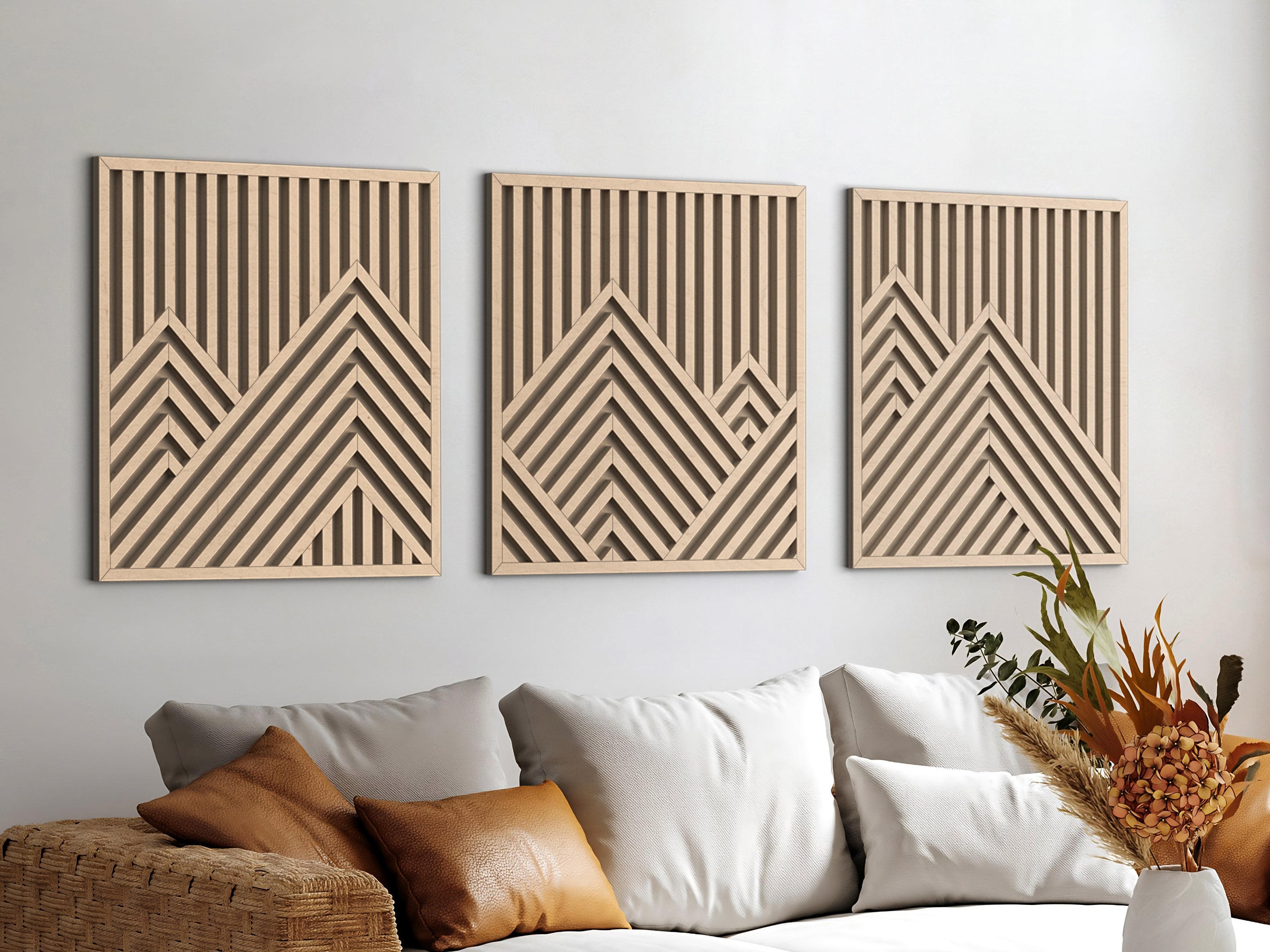 Wood wall art - Geometric wood wall decor - Mountains wall art
