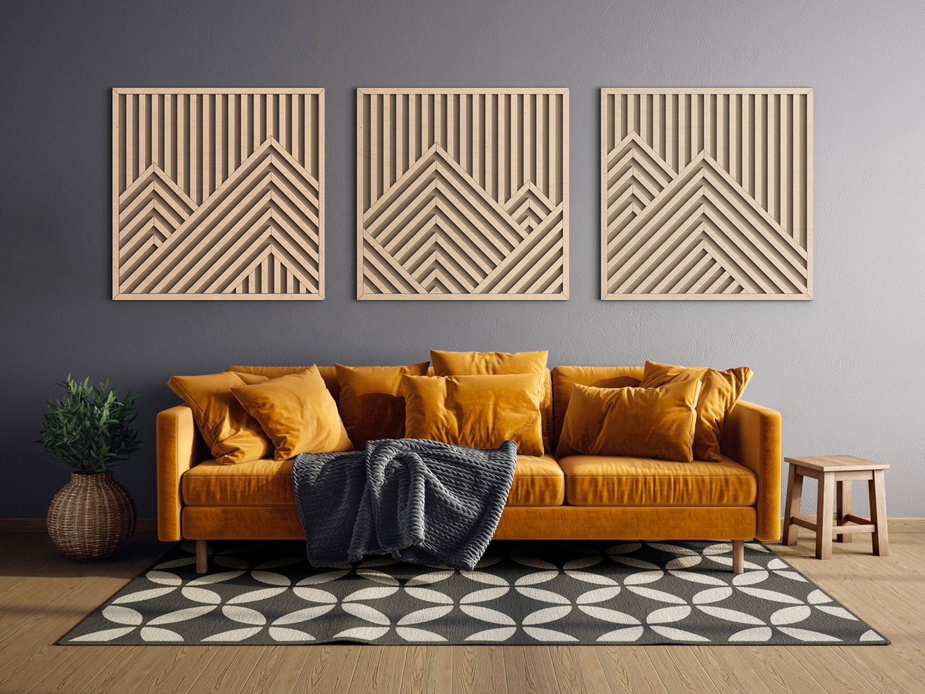 Wood wall art - Geometric wood wall decor - Mountains wall art