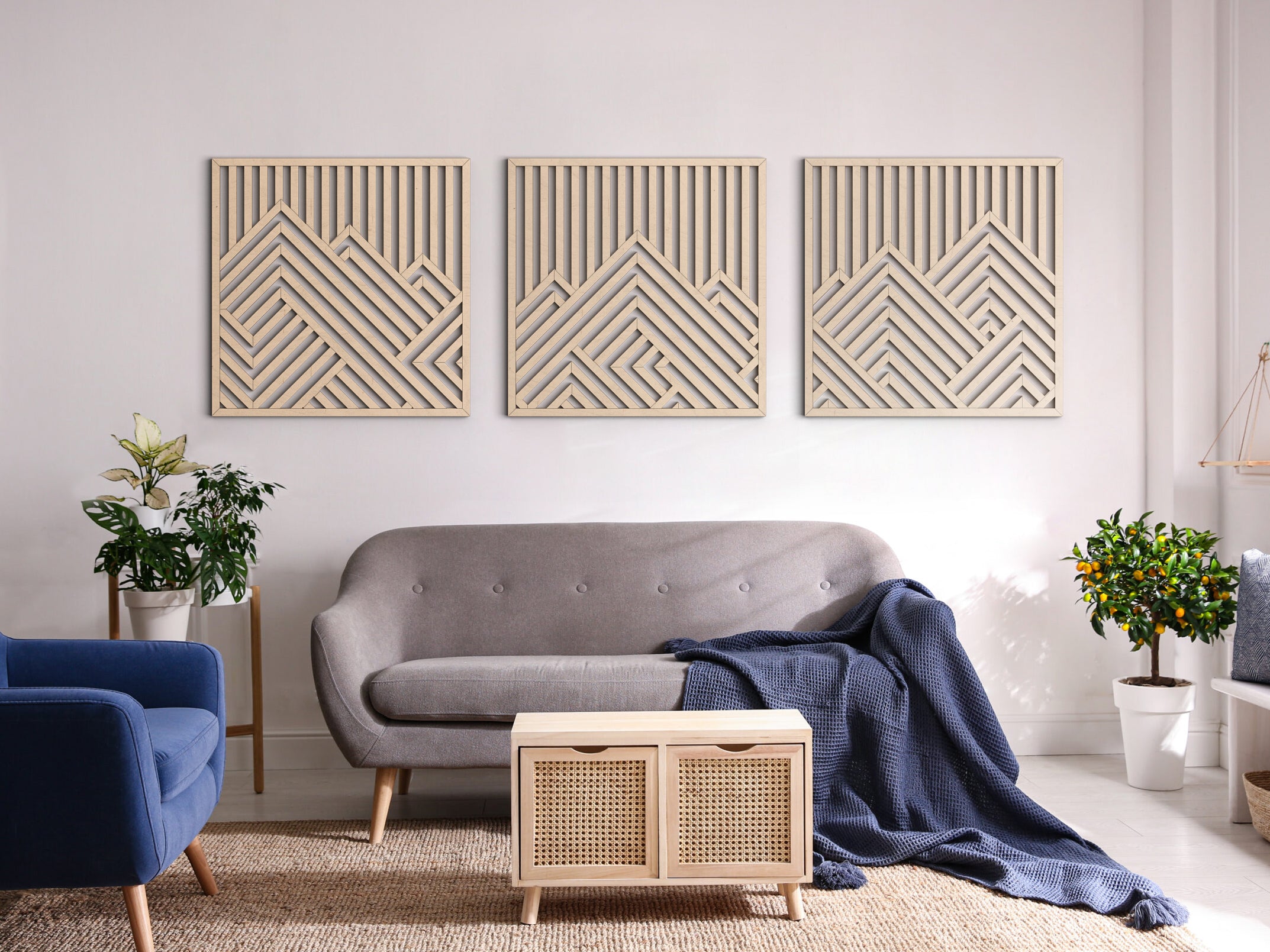 Wood wall art - Geometric wood wall decor - Mountains wall art