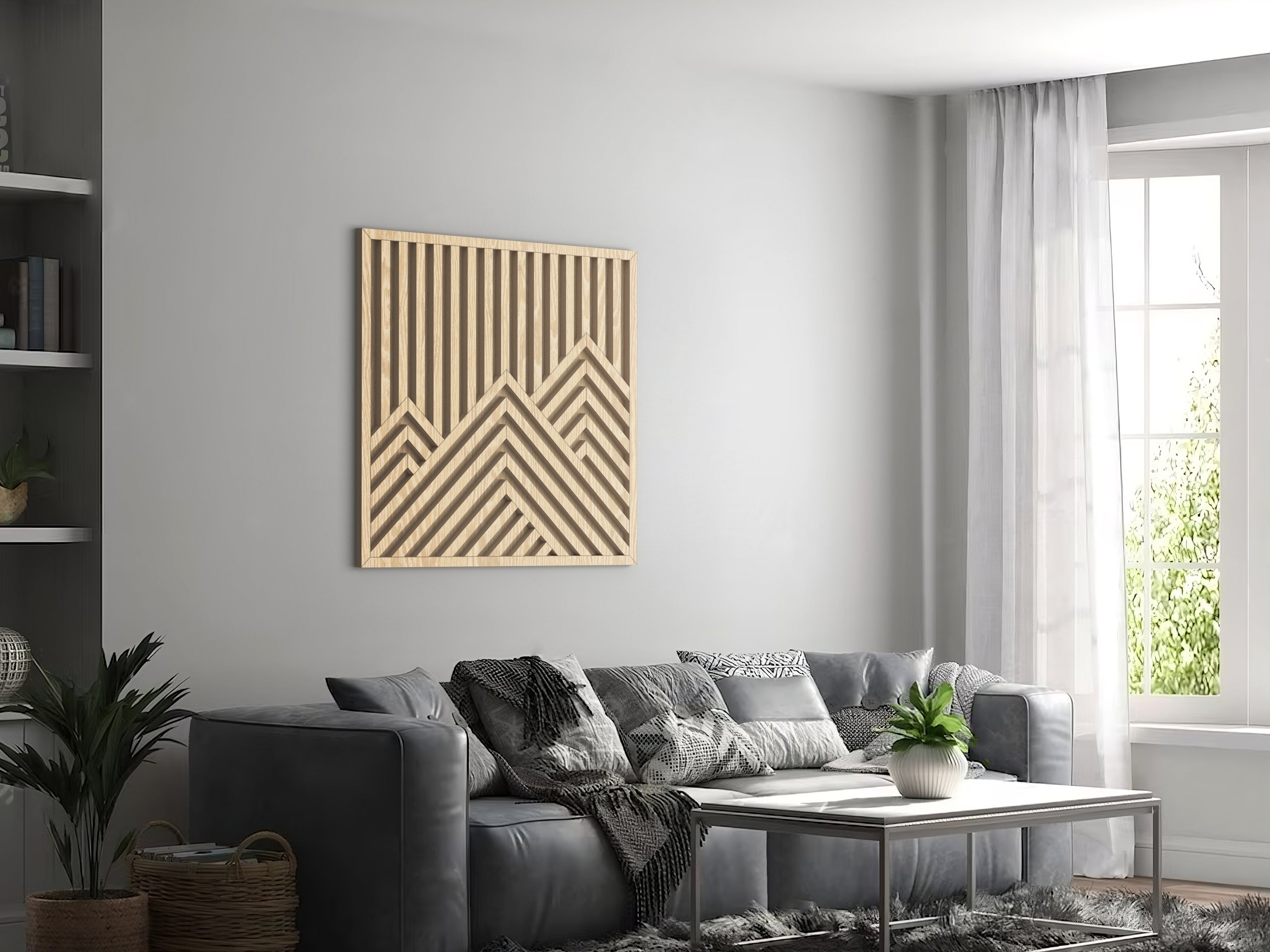 Wood wall art - Geometric wood wall decor - Mountains wall art