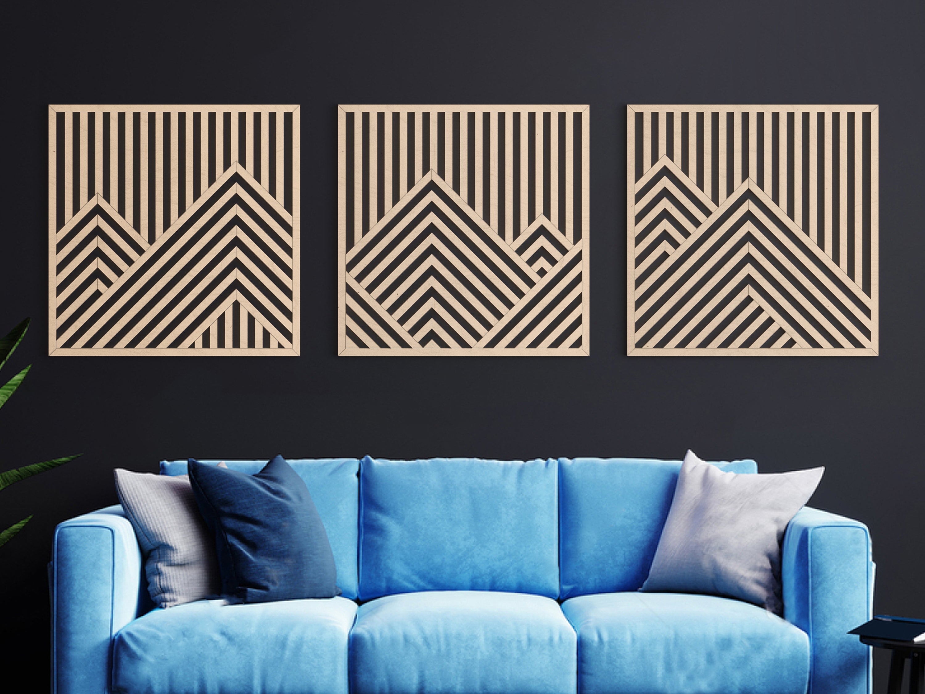 Wood wall art - Geometric wood wall decor - Mountains wall art