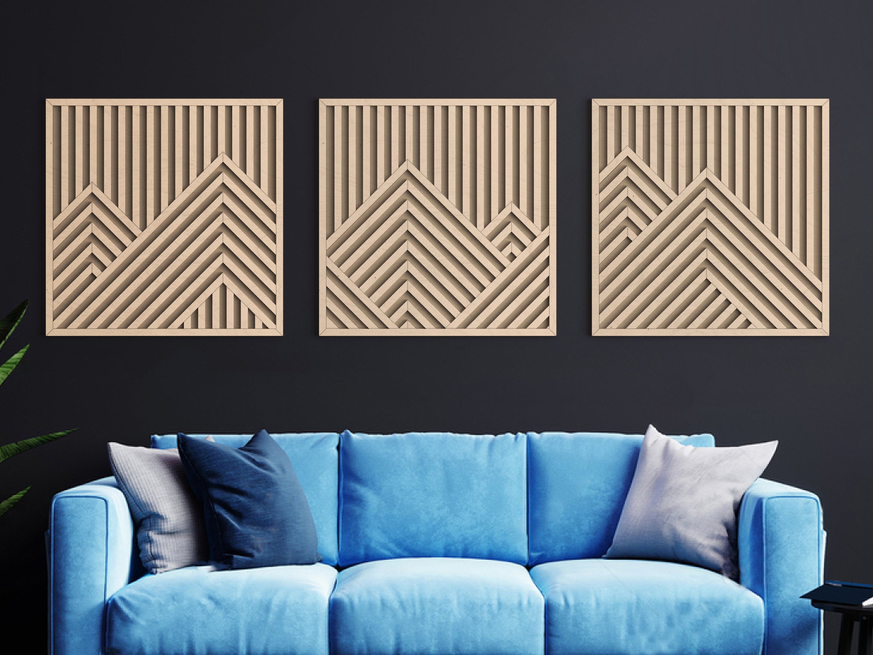 Wood wall art - Geometric wood wall decor - Mountains wall art