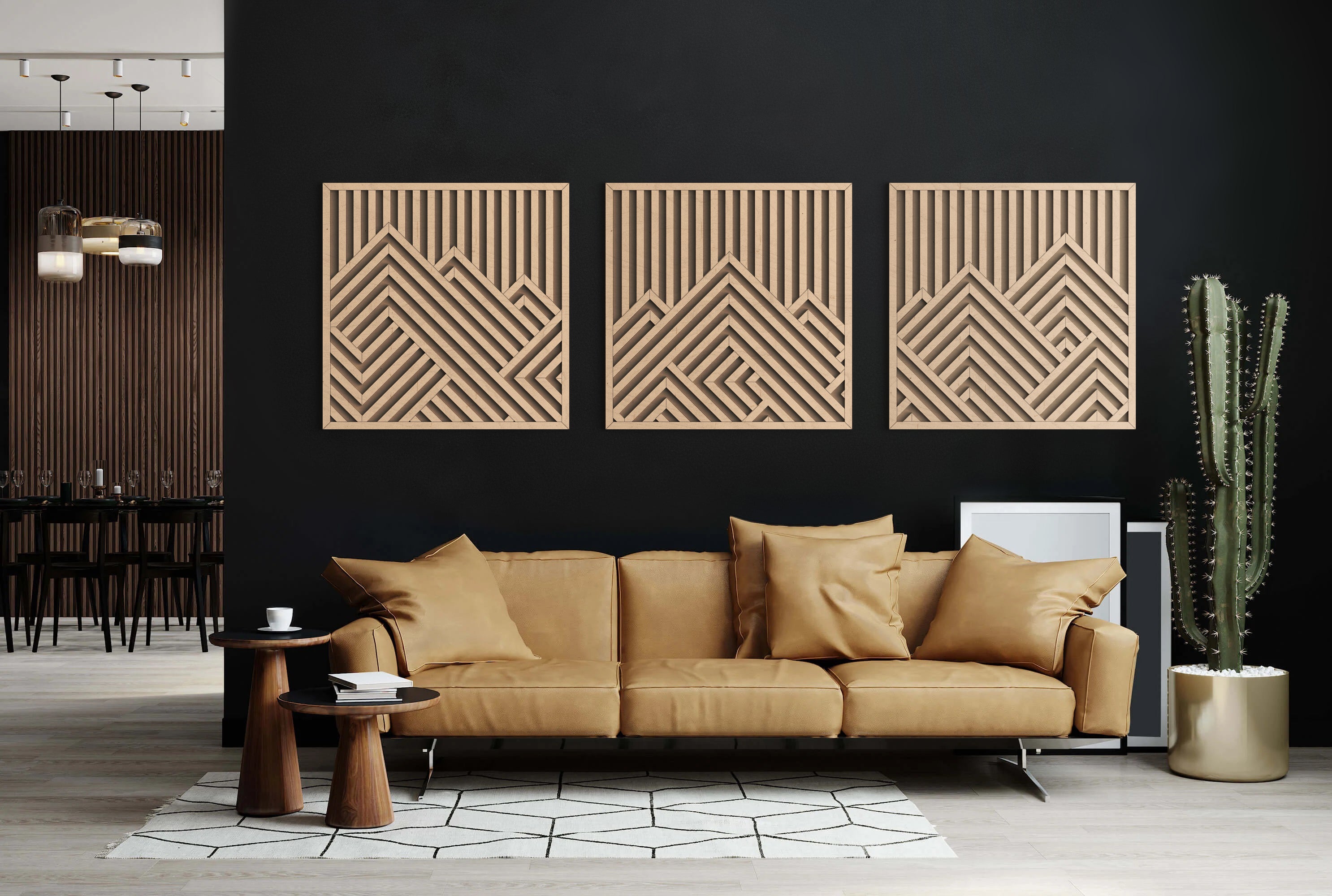 Wood Wall Art Mountains Set of 3 Geometric Wood Decor Panels