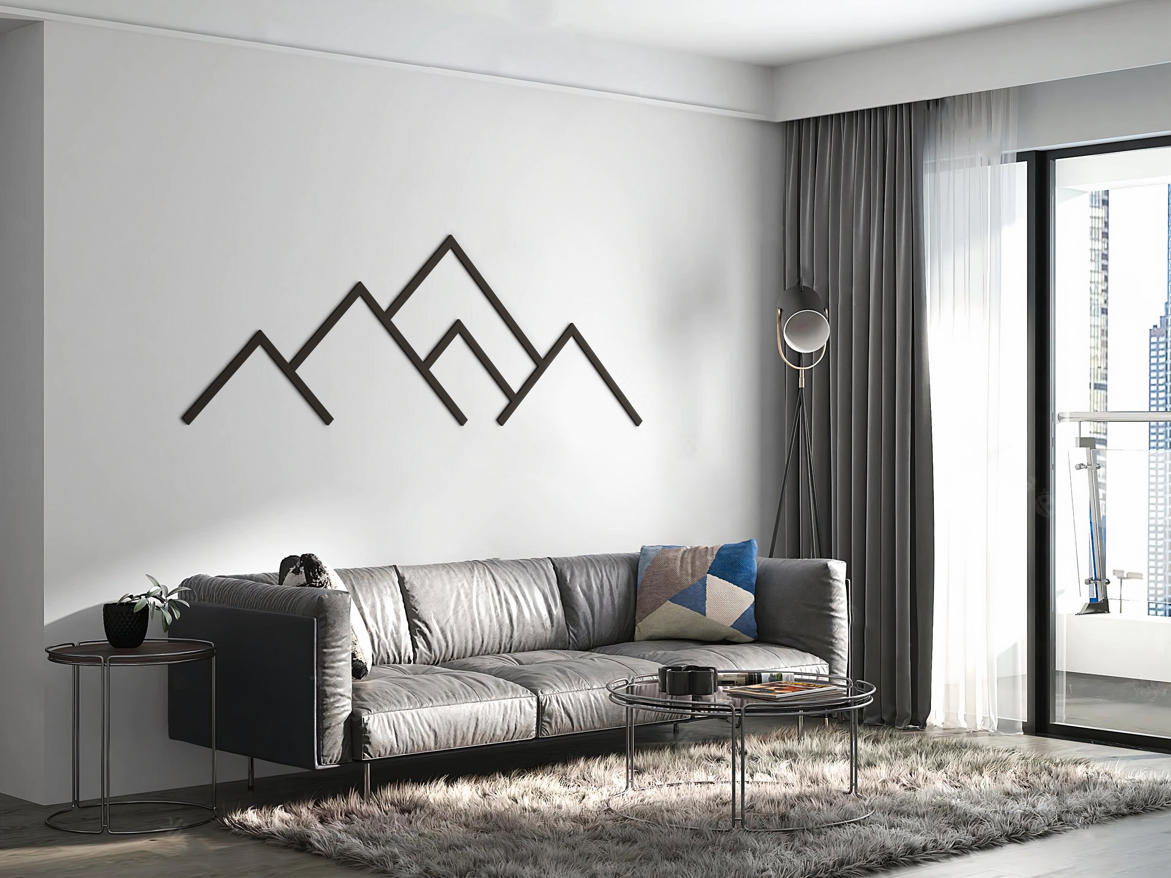 Mountains line art - Wood wall art - Geometric wood art